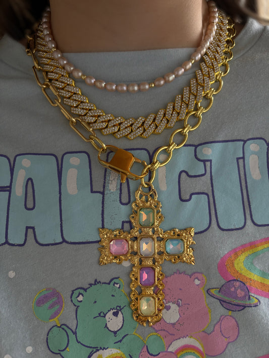 Collar Maxi Crucifijo Pasteles