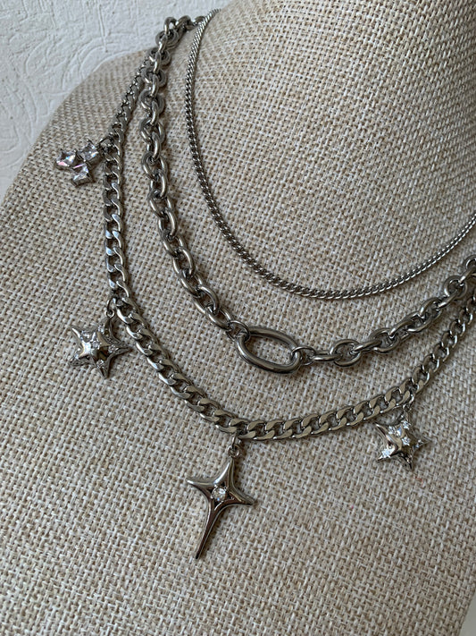 Set Layering 3 Cadenas Plateadas