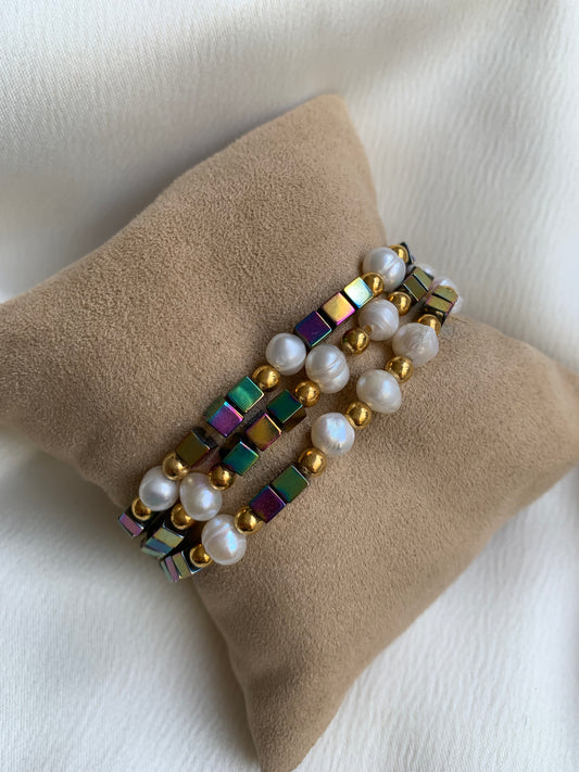 Set 3 Pulseras Tornasol Perlas
