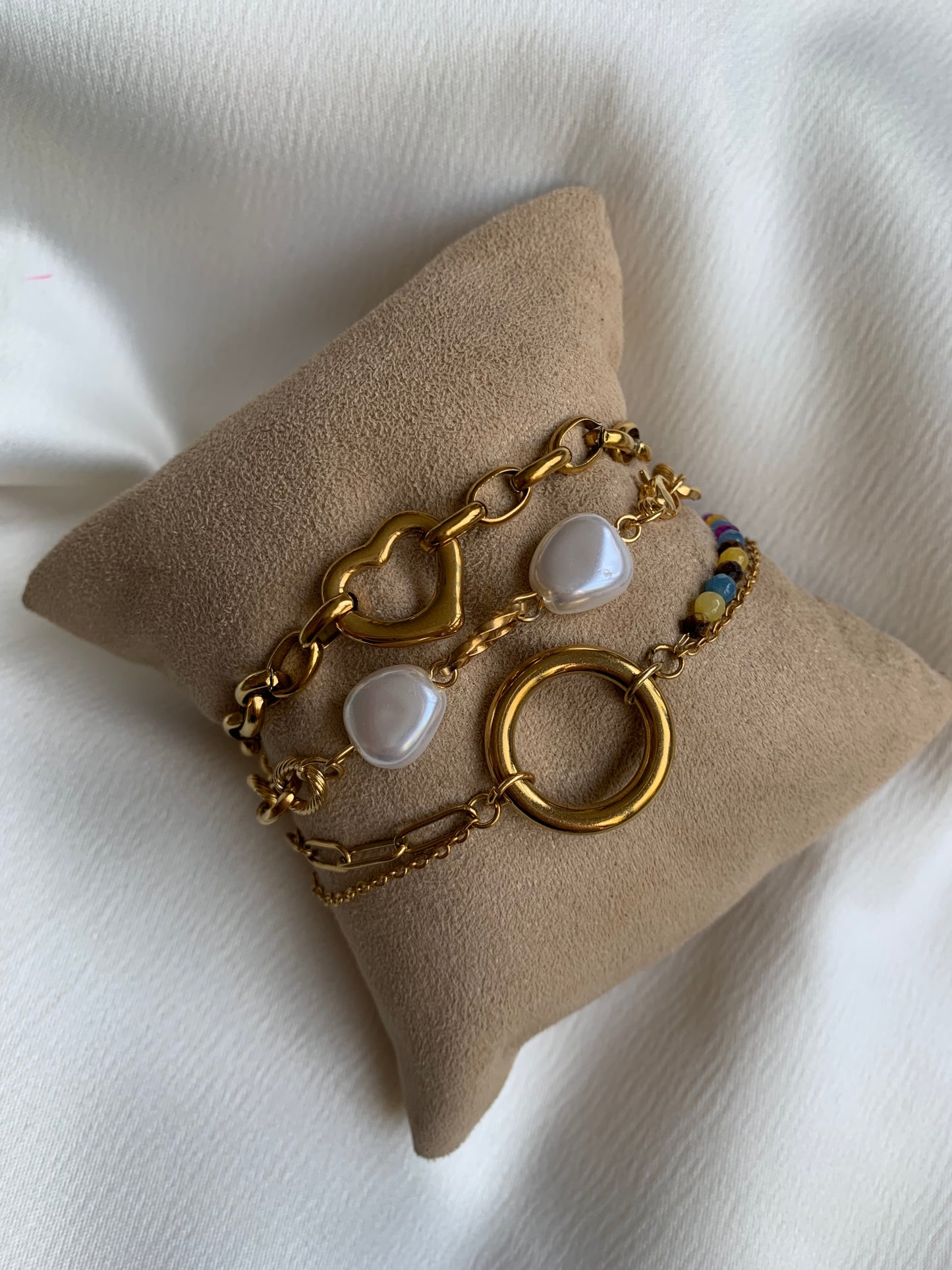 Set 3 Pulseras Dorado Piedras