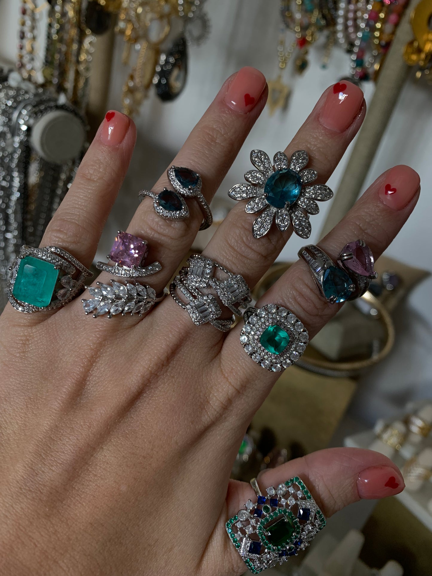 Anillo Rectangular Verde Azul