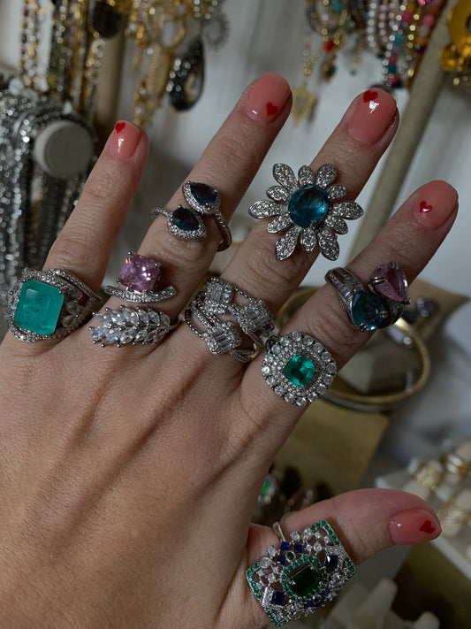 Anillo Rectangular Verde Azul