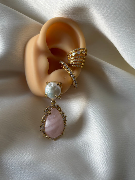 Aretes Rosa Pastel y Perla