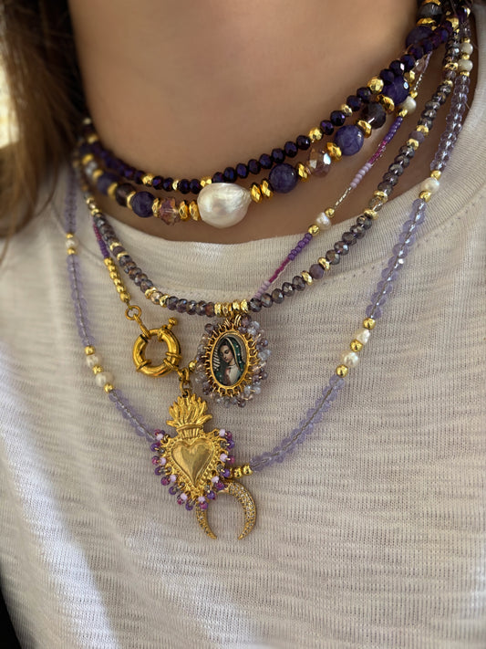 Collar Morado Perla Plana