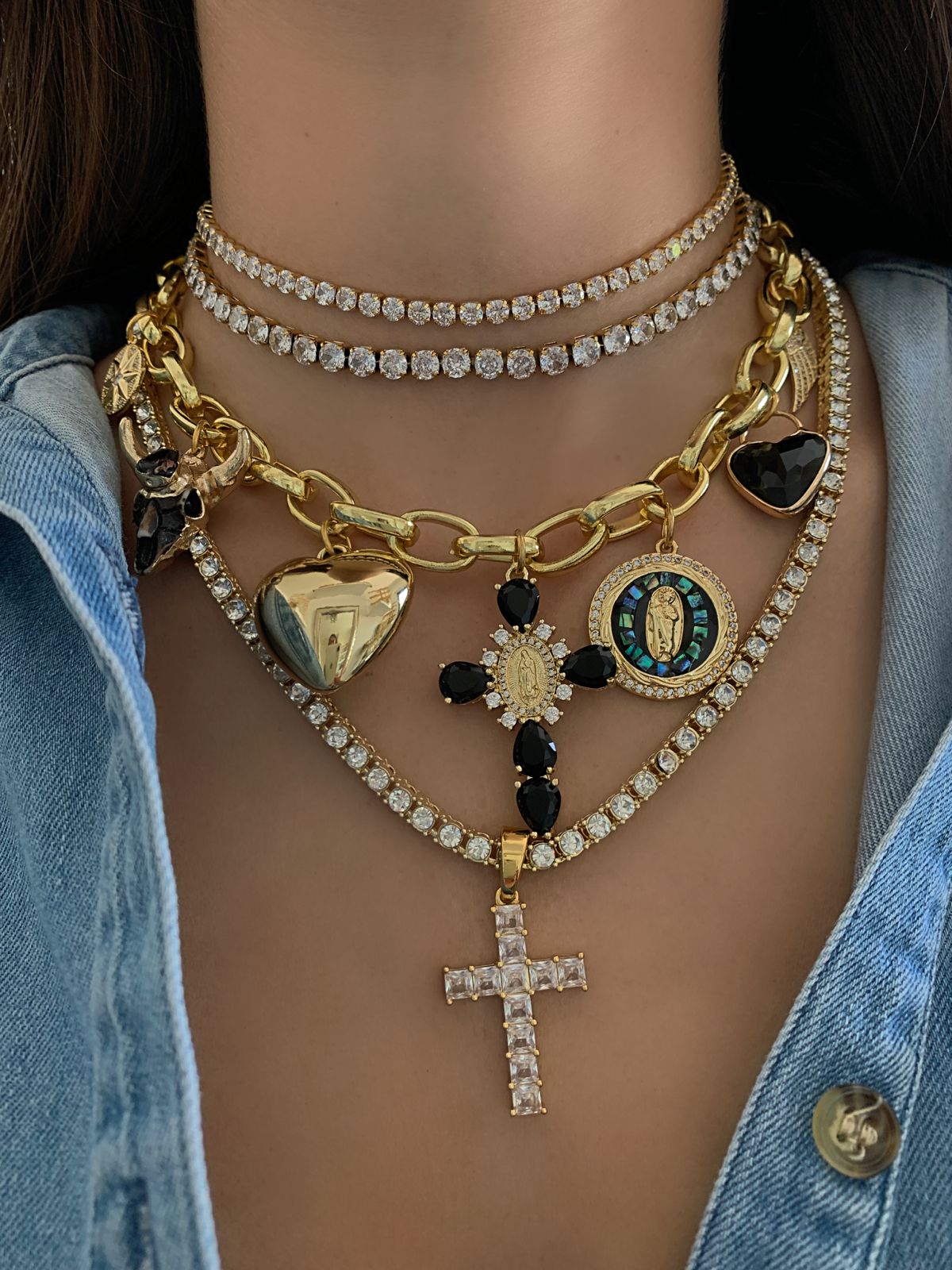 Collar Tennis Largo Crucifijo