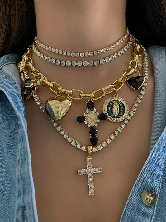 Collar Tennis Largo Crucifijo