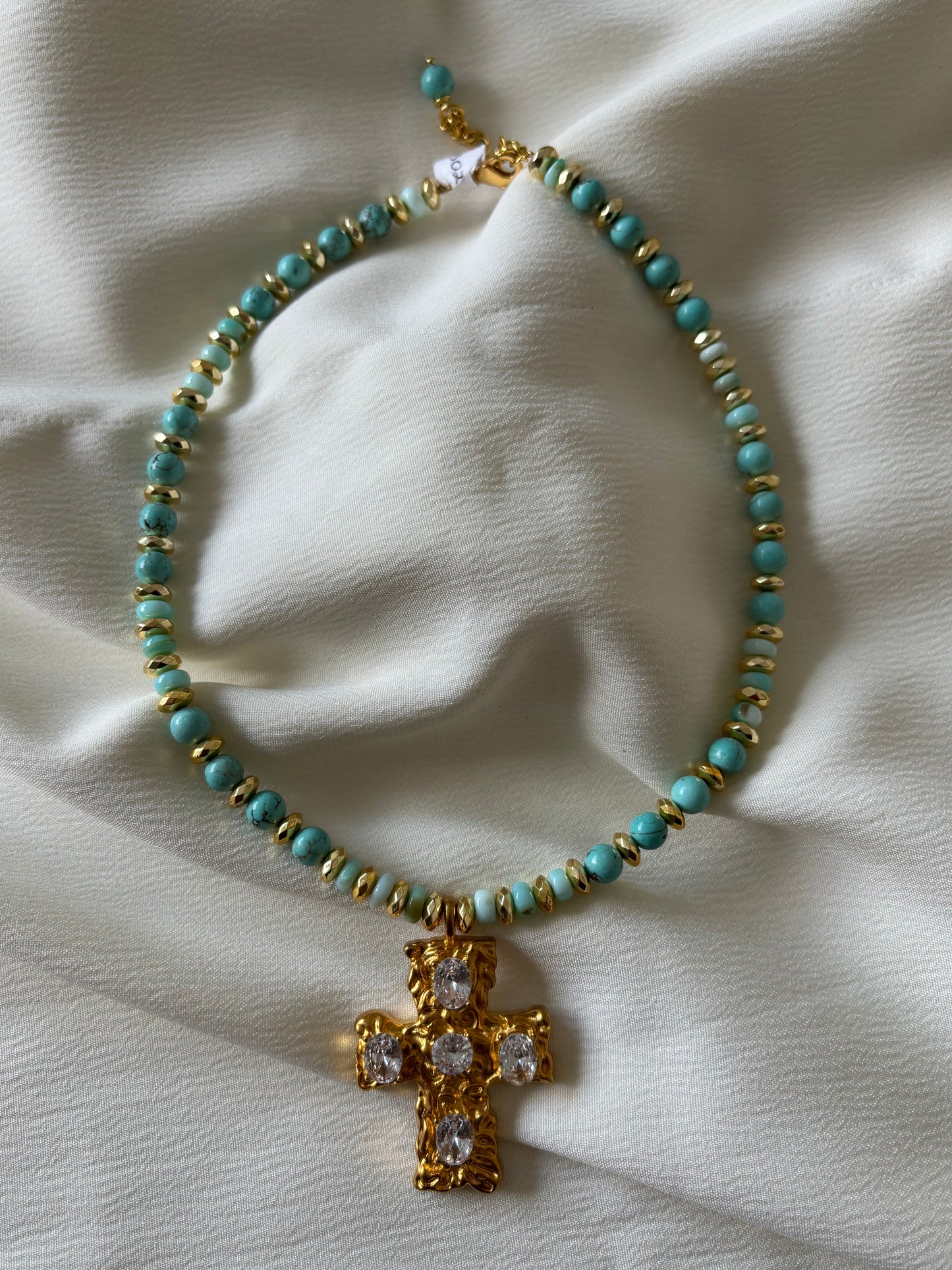 Collar Crucifijo Turquesa