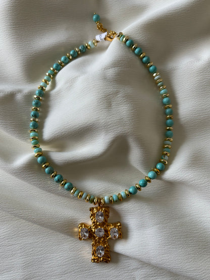 Collar Crucifijo Turquesa