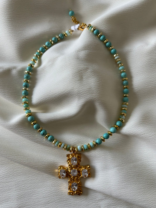 Collar Crucifijo Turquesa