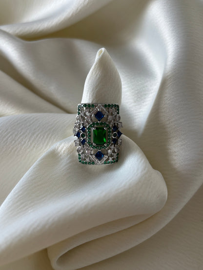 Anillo Rectangular Verde Azul