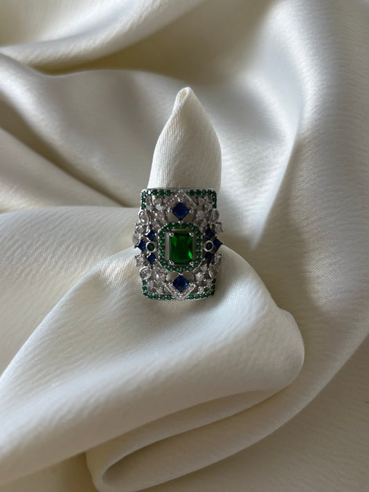 Anillo Rectangular Verde Azul