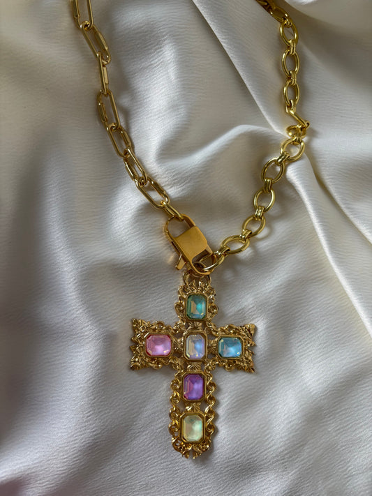 Collar Maxi Crucifijo Pasteles
