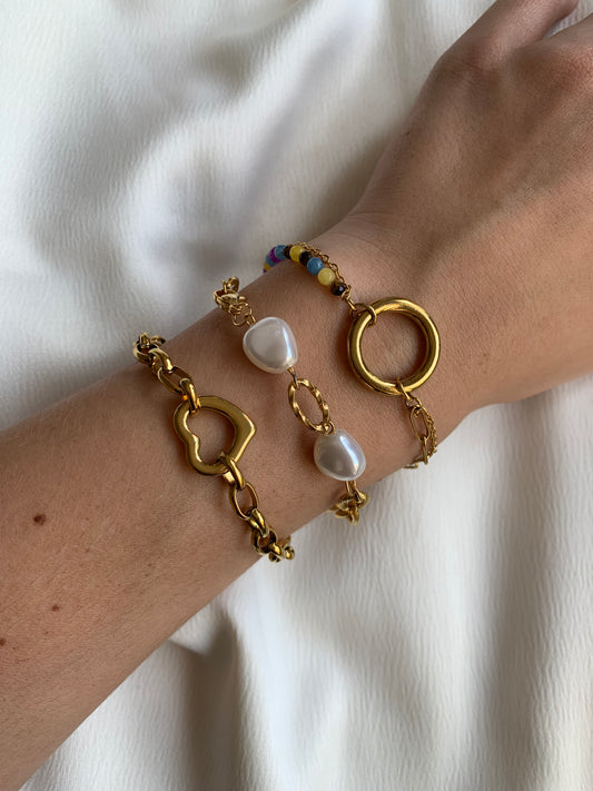 Set 3 Pulseras Dorado Piedras