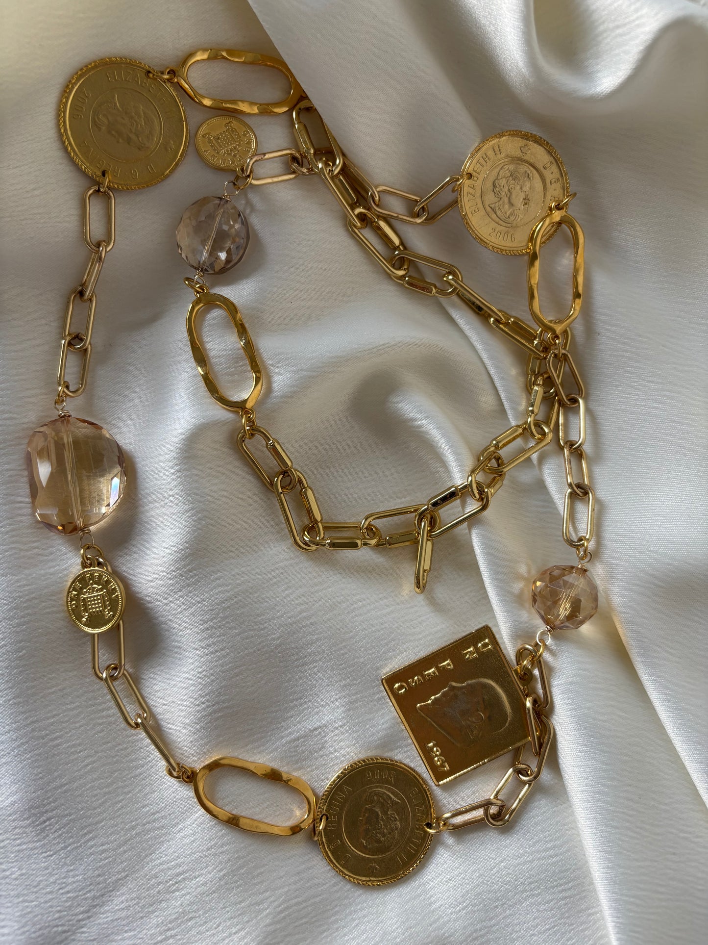 Collar Largo Monedas Cristales