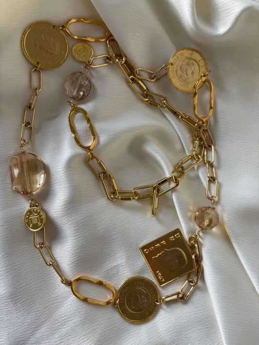 Collar Largo Monedas Cristales