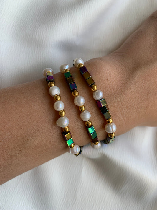 Set 3 Pulseras Tornasol Perlas
