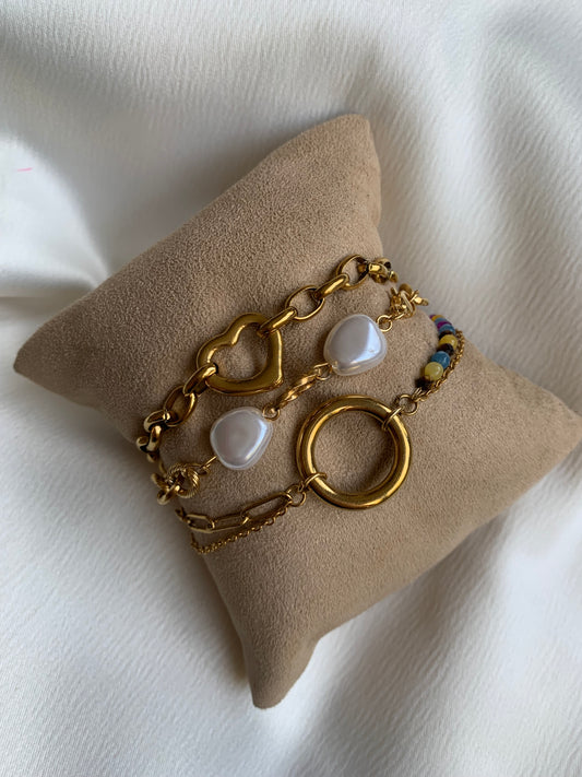 Set 3 Pulseras Dorado Piedras