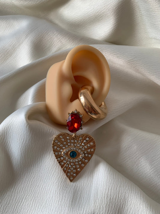 Set Aretes Corazon Ojo