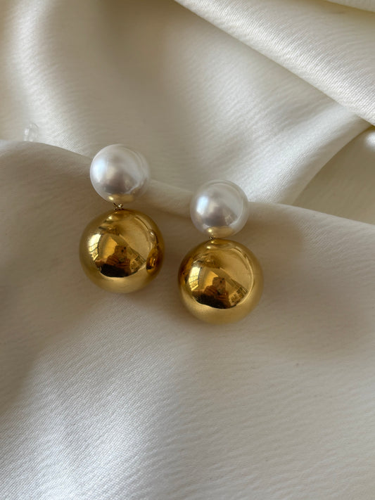 Aretes Doble Bola Perla