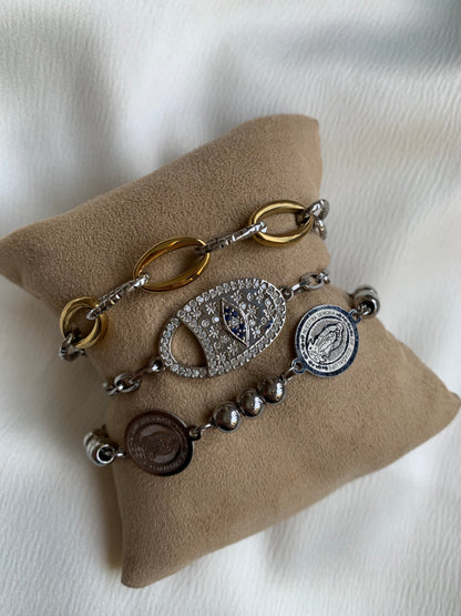Set 3 Pulseras Plateado/Bitono