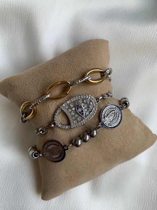 Set 3 Pulseras Plateado/Bitono