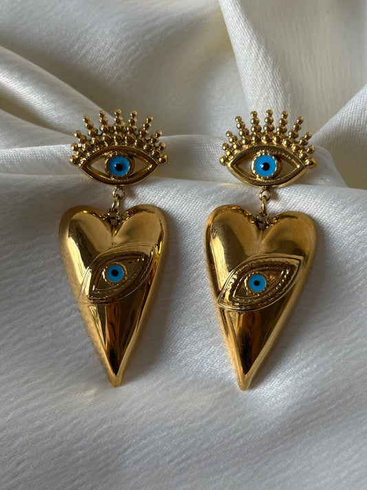 Aretes Corazon Ojo Esmaltado