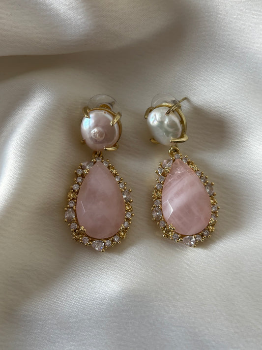Aretes Rosa Pastel y Perla