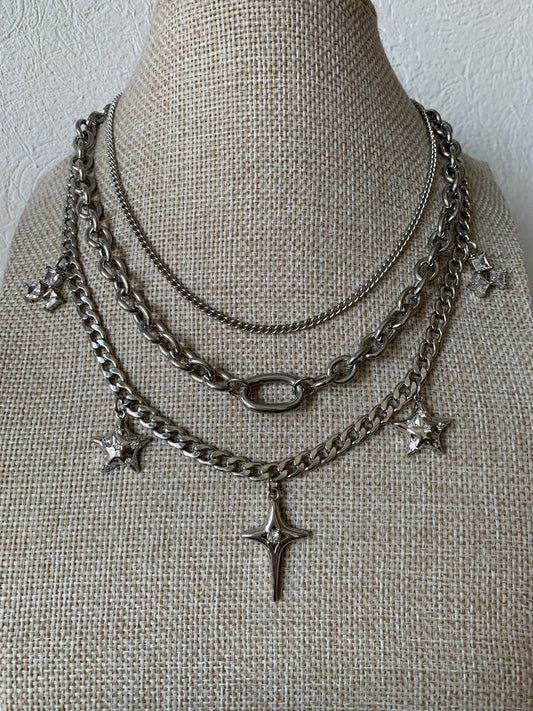 Set Layering 3 Cadenas Plateadas