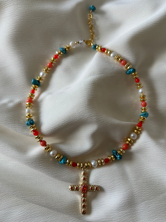 Collar Crucifijo Naranja