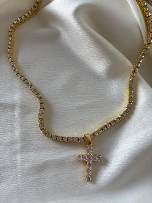 Collar Tennis Largo Crucifijo